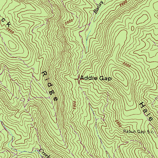 Topographic Map of Addie Gap, GA