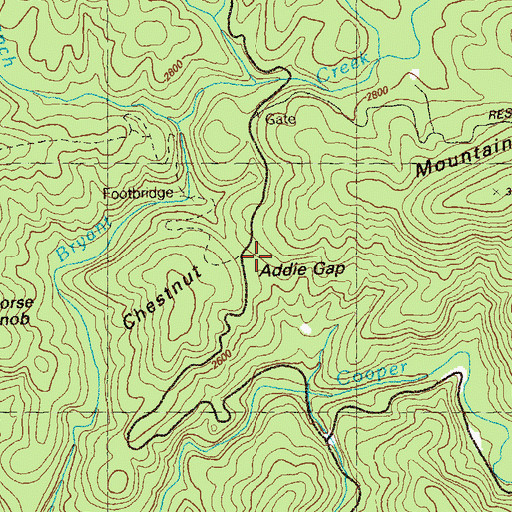 Topographic Map of Addie Gap, GA