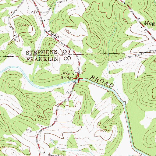 Topographic Map of Akins Bridge, GA