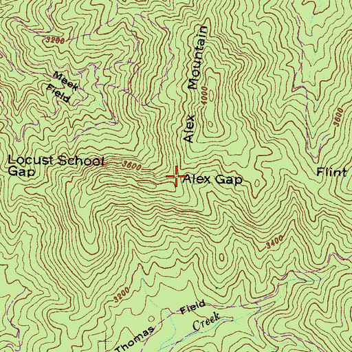 Topographic Map of Alex Gap, GA