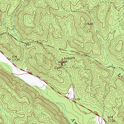 Topographic Map of Antioch Church, GA