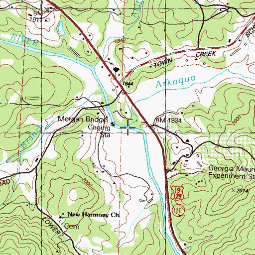 Topographic Map of Arkaqua Creek, GA