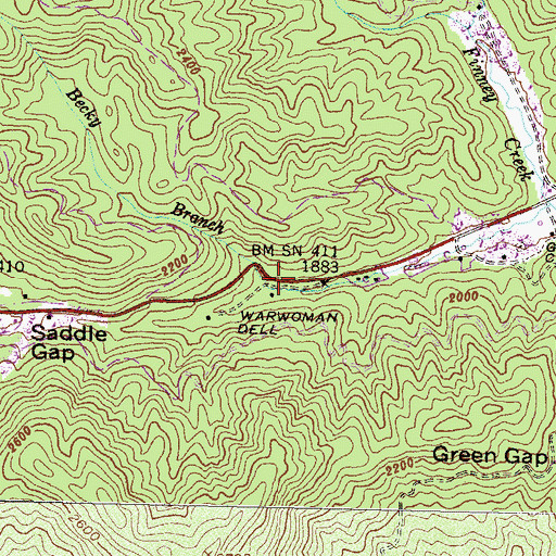 Topographic Map of Becky Branch, GA