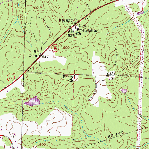 Topographic Map of Berry Church, GA