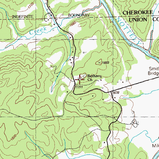 Topographic Map of Bethany Church, GA