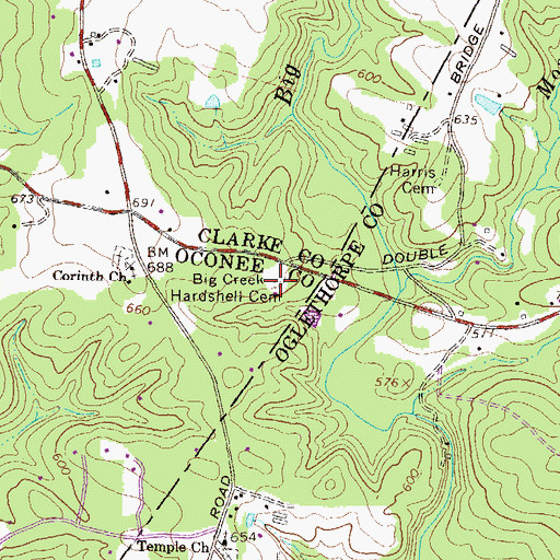 Topographic Map of Big Creek Hardshell Cemetery, GA