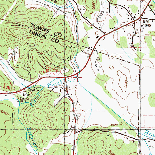 Topographic Map of Bitter Creek, GA