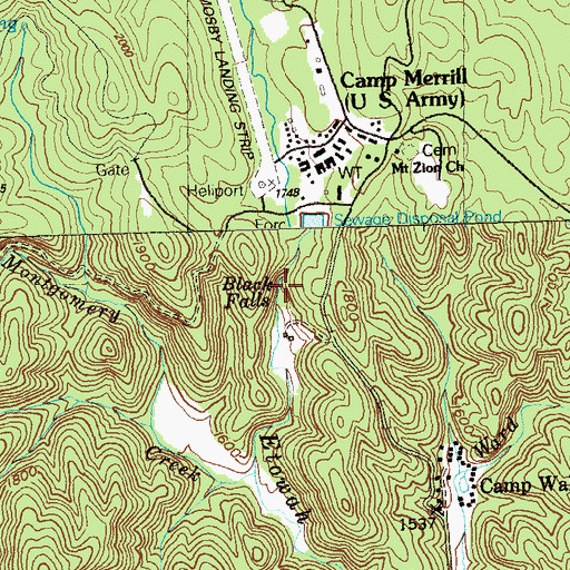 Topographic Map of Black Falls, GA