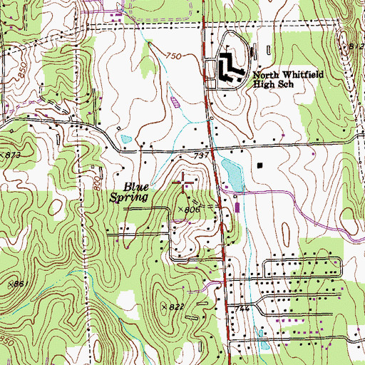 Topographic Map of Blue Spring, GA
