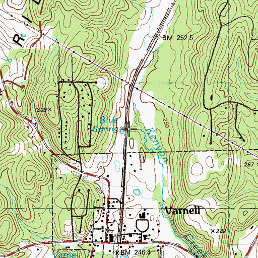 Topographic Map of Blue Spring, GA