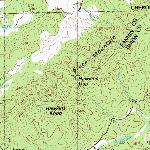 Topographic Map of Bruce Mountain, GA