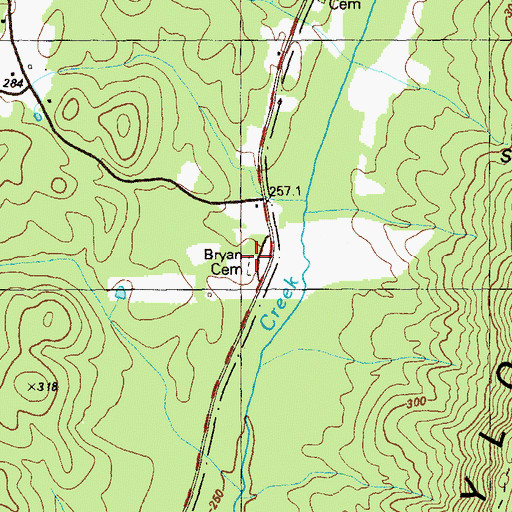 Topographic Map of Bryan Cemetery, GA