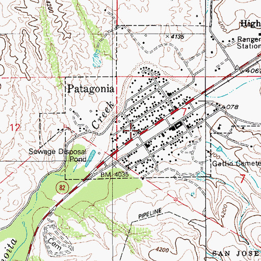 Topographic Map of Patagonia, AZ