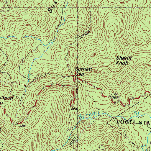 Topographic Map of Burnett Gap, GA