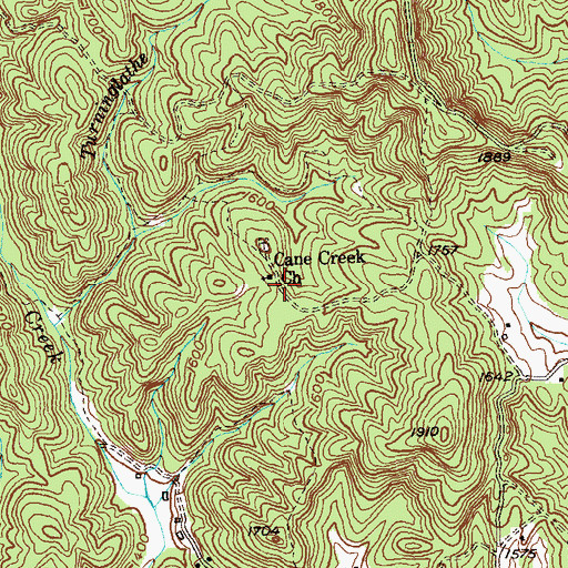 Topographic Map of Cane Creek Church, GA