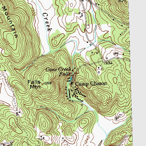 Topographic Map of Cane Creek Falls, GA