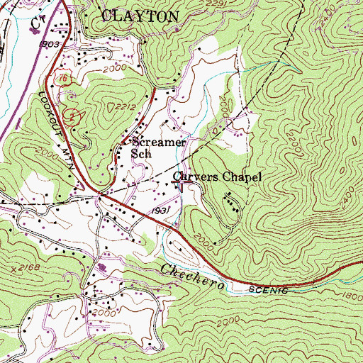 Topographic Map of Carvers Chapel, GA