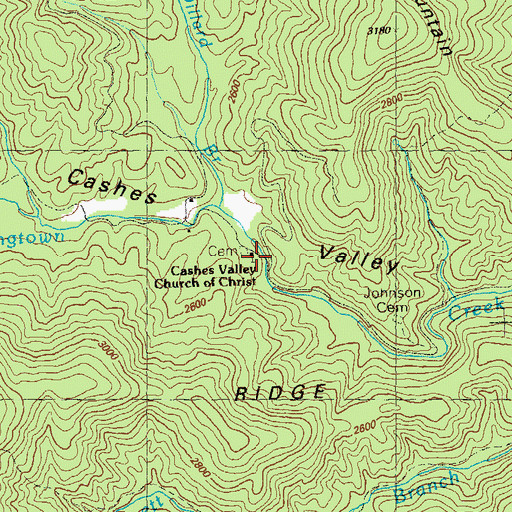 Topographic Map of Cashes Valley Church of Christ, GA