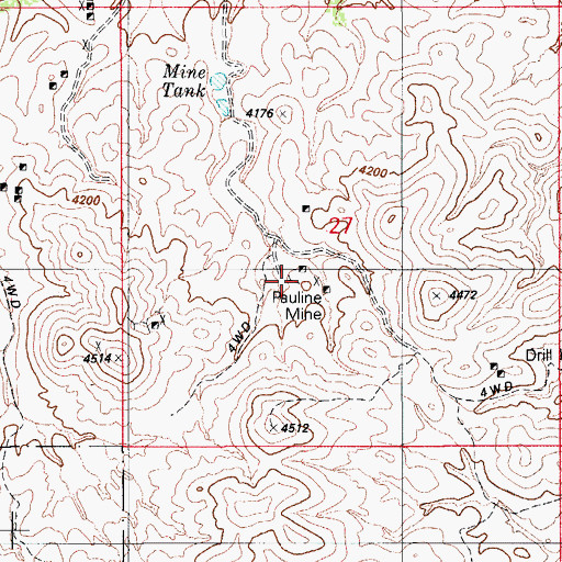 Topographic Map of Pauline Mine, AZ