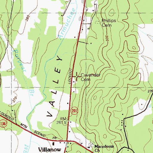 Topographic Map of Cavender Cemetery, GA