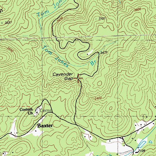 Topographic Map of Cavender Gap, GA