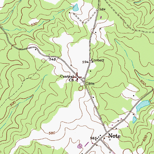Topographic Map of Central Church, GA