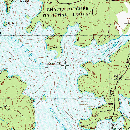 Topographic Map of Chastain Branch, GA