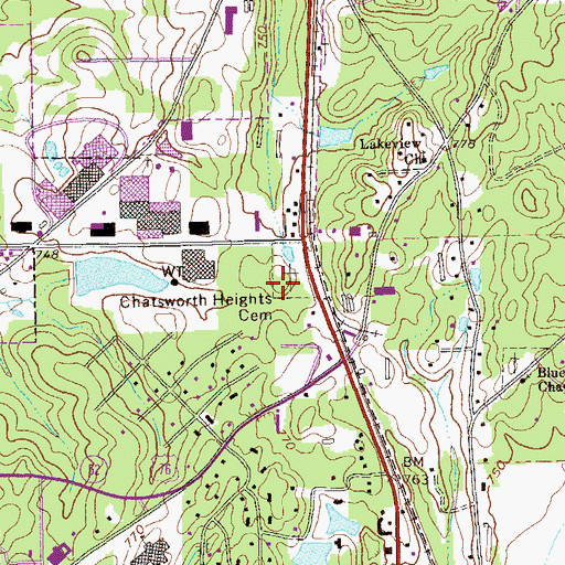 Topographic Map of Chatsworth Heights Cemetery, GA