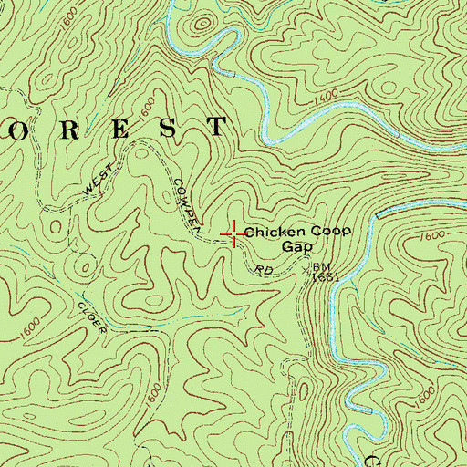 Topographic Map of Chicken Coop Gap, GA