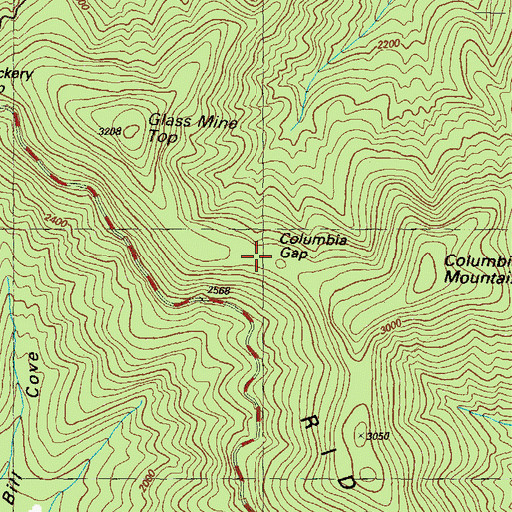 Topographic Map of Columbia Gap, GA