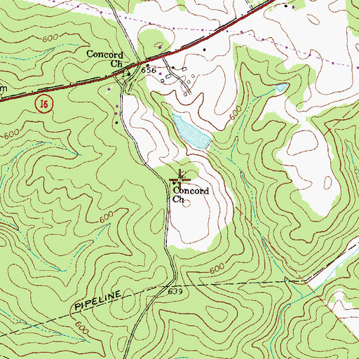 Topographic Map of Concord Church, GA