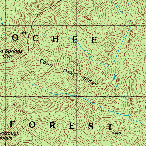 Topographic Map of Coon Den Ridge, GA