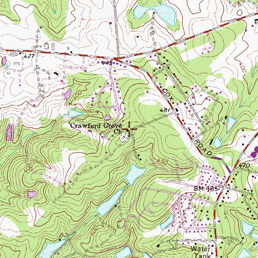 Topographic Map of Crawford Grove Church, GA