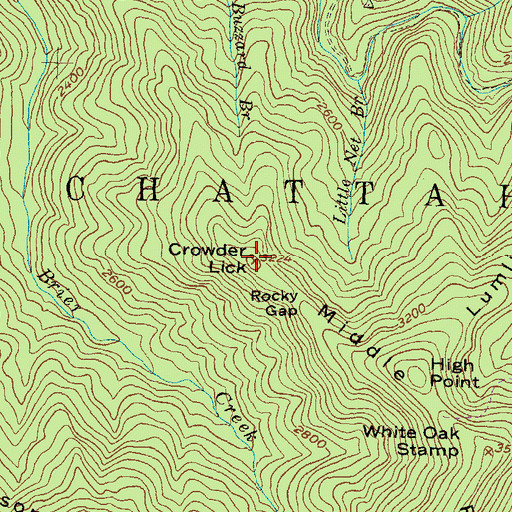 Topographic Map of Crowder Lick, GA