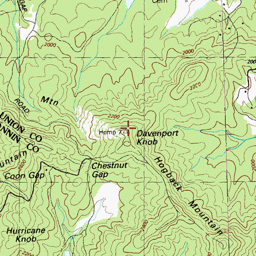 Topographic Map of Davenport Knob, GA