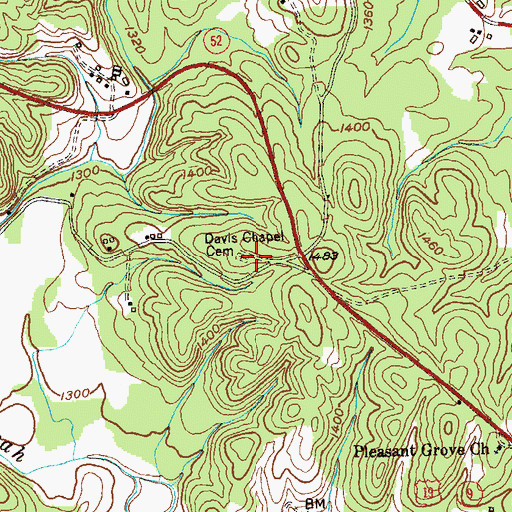 Topographic Map of Davis Chapel Cemetery, GA