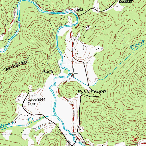Topographic Map of Davis Creek, GA