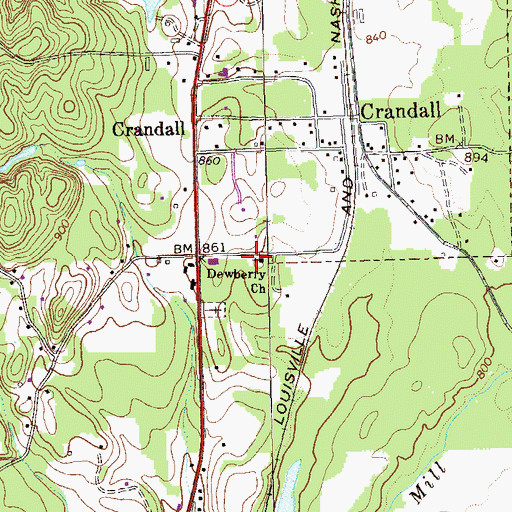 Topographic Map of Dewberry Church, GA