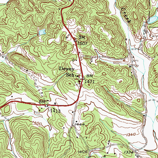 Topographic Map of Dewey School, GA