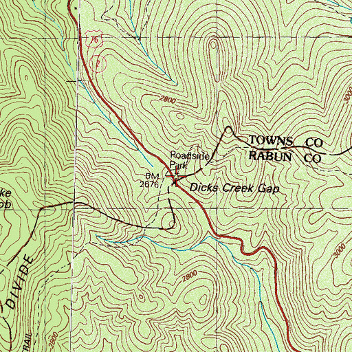 Topographic Map of Dicks Creek Gap, GA