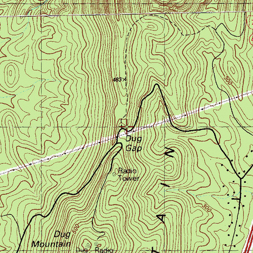 Topographic Map of Dug Gap, GA