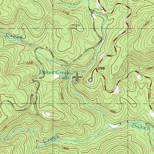 Topographic Map of Dukes Creek Falls, GA