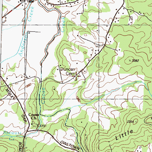 Topographic Map of Duncan Cemetery, GA