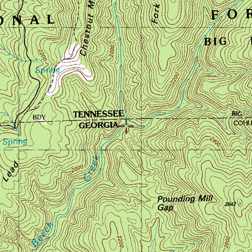 Topographic Map of East Fork Beech Creek, TN