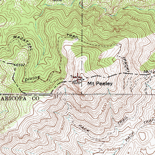 Topographic Map of Mount Peeley, AZ