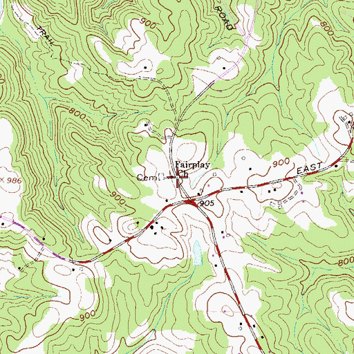 Topographic Map of Fairplay Church, GA