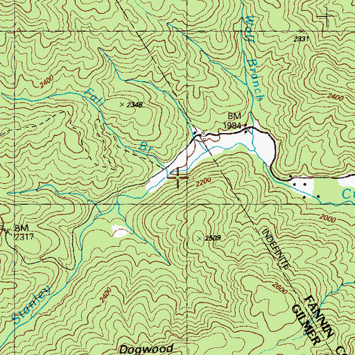 Topographic Map of Fall Branch, GA