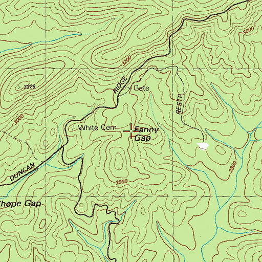 Topographic Map of Fanny Gap, GA