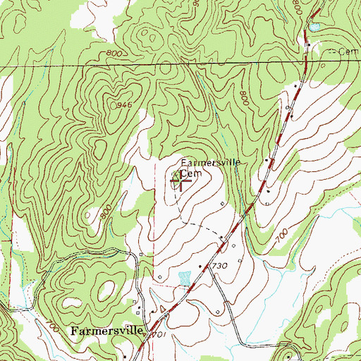 Topographic Map of Farmersville Cemetery, GA