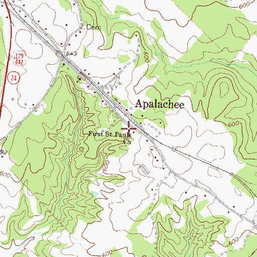 Topographic Map of First Saint Pauls Church, GA